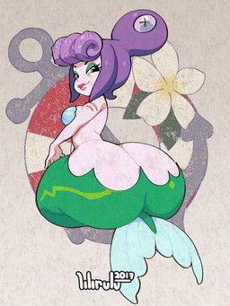 big_butt bra breasts butt clothing eyelashes female female_humanoid huge_butt looking_at_viewer mantle_(mollusk) medium_breasts non-mammal_breasts rear_view scar side_boob smile solo split_form underwear lilirulu cuphead_(game) cala_maria aquatic cephalopod coleoid humanoid merfolk mollusk octopodiform 2017 absurd_res digital_media_(artwork) hi_res