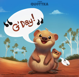 age_difference ambiguous_gender beady_eyes black_eyes brown_body brown_fur cloud dialogue dot_eyes duo ellipsis feral fur humor open_mouth outside plant pun simple_eyes size_difference sky smile tan_body tan_fur text tree visual_pun piper_thibodeau macropod mammal marsupial quokka digital_media_(artwork) digital_painting_(artwork) english_text painting_(artwork) url