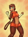 anthro bandage biped blush breasts brown_hair clothed clothing female hair lips nipple_outline open_mouth pink_lips short_hair solo standing tight_clothing tongue drxsmokey haplorhine mammal monkey primate 2014