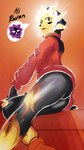 butt clothing curvy_figure duo epic_games female fortnite glistening glistening_body glistening_skin hi_res humanoid jacket male male/female mcdave19 sun sunspot_(fortnite) text topwear wide_hips yellow_body