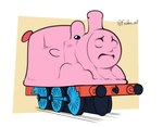 ambiguous_gender cursed cursed_image duo in_mouth locomotive machine multicolored_body pink_body steam_locomotive train vehicle where_is_your_god_now worried freckles_(artist) kirby_(series) kirby_and_the_forgotten_land mattel nintendo thomas_and_friends kirby thomas_the_tank_engine living_machine living_vehicle waddling_head