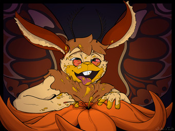 anthro feelers flower fur fuzzy hair male orgasm_face plant pollen pollination smile solo spread_wings stamen wings mothbun wintersink mythology arthropod hybrid insect lagomorph lepidopteran leporid mammal moth mythological_creature rabbit 4:3 hi_res