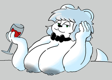 5_fingers anthro areola bow_tie breasts container cup drinking drinking_glass female fingers glass glass_container glass_cup hair looking_at_viewer male nipples nude short_hair simple_background smile solo tail white_body white_hair wine_glass soilbash doe_(soilbash) mammal mustelid otter digital_media_(artwork)
