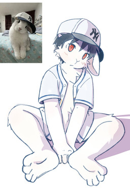4_toes anthro black_hair blush blush_lines bottomless clothed clothing feet fur hair looking_at_viewer male open_clothing open_shirt open_topwear red_eyes shirt short_hair simple_background sitting solo toes topwear white_background white_body white_fur young arnd_dawn lagomorph leporid mammal rabbit 2:3 absurd_res cel_shading colored colored_sketch digital_drawing_(artwork) digital_media_(artwork) hi_res reference_image shaded sketch