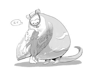 :3 ambiguous_gender anthro duo hug male male/ambiguous text canned_mackerel_(pixiv) nintendo splatoon anon big_man_(splatoon) animal_humanoid aquatic aquatic_humanoid cephalopod cephalopod_humanoid fish humanoid inkling manta_ray mollusk mollusk_humanoid ray_(fish) stingray greyscale hi_res japanese_text monochrome translated