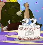 abdominal_bulge anthro ball_size_difference balls belly belly_inflation big_balls birthday birthday_candle blonde_hair bodily_fluids cake candle confetti cum cum_drip cum_in_ass cum_inflation cum_inside cum_on_food cum_while_penetrated cutlery dessert dominant dominant_gynomorph dominant_intersex dripping duo ejaculation exoskeleton food fork furniture genital_fluids genitals gynomorph gynomorph/male gynomorph_penetrating gynomorph_penetrating_male hair hands-free huge_balls inflation intersex intersex/male intersex_penetrating intersex_penetrating_male kitchen_utensils larger_gynomorph larger_gynomorph/small_male larger_intersex male male_penetrated multicolored_body napkin penetration penis penis_size_difference pink_hair plate sex size_difference smaller_male smoke stinger submissive submissive_male table tools bonebees adrian_(bonebees) erika_(bonebees) arthropod bee hymenopteran insect paper_wasp vespid wasp artist_name digital_drawing_(artwork) digital_media_(artwork) hi_res