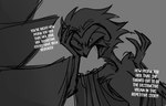 angry anthro avian bird clothing dialogue duo grey_background hair helluva_boss hi_res male monochrome owl owl_demon paimon_(helluva_boss) robe short_hair simple_background stolas_(helluva_boss) teathekook text white_text yelling