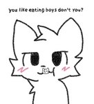 almost_fully_inside anthro blush boy_kisser_(meme) domestic_cat duo english_text extreme_size_difference felid feline felis idostuff0078 male male/male mammal meme micro nude oral_vore partially_inside silly_cat_(mauzymice) size_difference solo_focus text vore