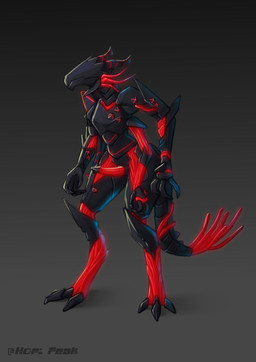 anthro armor claws erection fingers genitals horn machine male nude penis simple_background solo standing hofi-peak android robot absurd_res digital_drawing_(artwork) digital_media_(artwork) hi_res