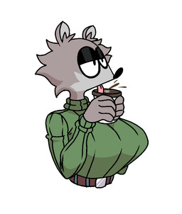 anthro belt belt_buckle beverage big_breasts bored breasts buckle clothing coffee coffee_cup container cup drinking female huge_breasts lapping licking shirt solo sweater tongue topwear diegutan uva_the_raccoon mammal procyonid raccoon aliasing binary_drawing digital_drawing_(artwork) digital_media_(artwork)