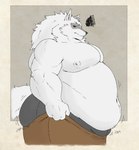 annoyed anthro back_rolls belly belly_overhang belly_rolls big_belly big_butt black_sclera butt clothed clothing deep_navel fat_rolls fatpad fupa fur huge_belly huge_butt huge_moobs huge_thighs love_handles male musclegut muscular muscular_arms navel obese obese_male overweight overweight_male red_eyes solo thick_thighs topless topless_male white_body white_fur harukaroto dreamworks puss_in_boots_(franchise) tight_pants_(meme) death_(puss_in_boots) canid canine canis mammal wolf absurd_res hi_res meme