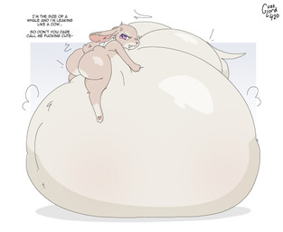 annoyed anthro belly big_belly big_breasts breasts dialogue female fur grey_body grey_fur huge_belly huge_breasts hyper hyper_belly hyper_breasts immobile lying lying_on_self nude nude_anthro nude_female on_front paws profanity rabbit_ears scut_tail short_tail solo tail text guzzlord420 disney zootopia judy_hopps european_rabbit lagomorph leporid mammal oryctolagus rabbit absurd_res english_text hi_res