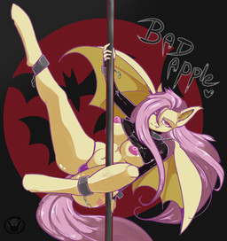 anthro anthrofied areola bat_wings big_breasts breasts clothed clothing cutie_mark dancing female hair long_hair looking_at_viewer membrane_(anatomy) membranous_wings navel nipples pink_hair pole pole_dancing solo text underwear wings geeflakes friendship_is_magic hasbro my_little_pony flutterbat_(mlp) fluttershy_(mlp) bat_pony equid hybrid mammal 2015 english_text hi_res