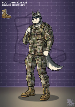 anthro army army_clothing army_outfit army_uniform biceps black_facial_hair black_goatee black_hair black_sideburns boots bottomwear brick brick_background brick_wall brown_boots brown_clothing brown_footwear camo camo_backpack camo_bottomwear camo_clothing camo_jacket camo_pants camo_print camo_topwear clothing combat_boots eyewear facial_hair facial_scar fist footwear fur goatee green_bottomwear green_clothing green_jacket green_pants green_shirt green_topwear grey_body grey_fur hair jacket male manly military military_clothing military_gear military_jacket military_pants military_uniform muscular muscular_anthro muscular_male pants pattern_bottomwear pattern_clothing pattern_pants pattern_topwear pose scar shadow shirt shoes sideburns snout snout_scar soldier solo standing sunglasses sunglasses_on_face thick_arms topwear uniform wall_(structure) warrior wearing_sunglasses torrosketch canid canine canis mammal wolf hi_res