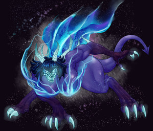 4_eyes big_breasts black_background blue_claws blue_eyes blue_fire blue_hair bone breasts claws colored_fire convenient_censorship digitigrade fangs female fire glowing glowing_claws glowing_eyes hair horn huge_breasts multi_eye multi_horn nude purple_body simple_background skull skull_head solo spade_tail spikes spikes_(anatomy) tail teeth thick_thighs white_horn wide_hips dddoodles horned_humanoid humanoid monster monstrous_humanoid tailed_humanoid tiefling absurd_res hi_res