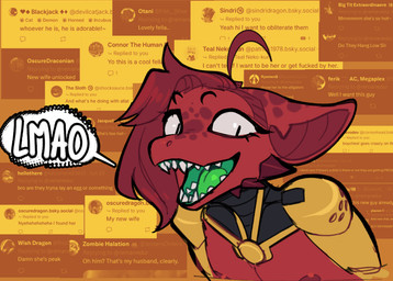 ambiguous_gender anthro big_ears cybernetic_arm cybernetic_limb dialogue hair horn nipples open_mouth remington_(remanedur) solo speech_bubble teeth teeth_showing text tongue conditional_dnp remanedur kobold scalie digital_media_(artwork)