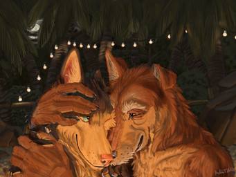 age_difference anthro blue_eyes brown_body brown_fur dating detailed_background duo elderly elderly_anthro elderly_male fur holding_head hug hugging_another male male/male male_anthro multicolored_body multicolored_fur older_anthro older_male one_eye_closed palm_tree plant romantic romantic_ambiance romantic_couple smile string_lights tan_body tan_fur tree younger_anthro younger_male kaltag1925 canid canine canis coyote mammal wolf digital_media_(artwork) digital_painting_(artwork) hi_res painting_(artwork)