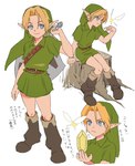 ambiguous_gender belt blonde_hair blue_eyes clothing duo footwear hair humanoid_pointy_ears light_body light_skin male not_furry pointy_ears rupee shirt simple_background sitting topwear tree_stump tunic morning0g majora's_mask nintendo the_legend_of_zelda tatl_(tloz) young_link fairy humanoid hylian absurd_res hi_res