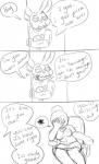 animatronic anthro clothing comic digital_drawing_(artwork) digital_media_(artwork) duo english_text female five_nights_at_freddy's five_nights_at_freddy's_3 hi_res human machine male mammal monochrome robot rudy_(fansmut) scottgames springtrap_(fnaf) text unnecessaryfansmut