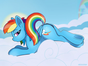 animal_genitalia animal_vulva anus bedroom_eyes blue_body blue_feathers butt clitoral_winking clitoris cloud cutie_mark dock_(anatomy) equine_genitalia equine_vulva eyebrows eyelashes feathered_wings feathers female feral fur genitals hair half-closed_eyes hooves inner_ear_fluff looking_at_viewer lying multicolored_hair narrowed_eyes nude outside presenting presenting_vulva puffy_anus purple_eyes rainbow rainbow_hair raised_tail seductive side_view sky solo sun tail tuft underhoof vulva wings negasun friendship_is_magic hasbro my_little_pony mythology rainbow_dash_(mlp) equid equine mammal mythological_creature mythological_equine pegasus 2018 portrait