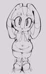 clothing eyebrows female looking_at_viewer looking_up navel overweight smile thick_eyebrows thick_thighs tight_clothing wide_hips young pudutoast sega sonic_the_hedgehog_(series) cream_the_rabbit lagomorph leporid mammal rabbit hi_res