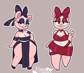 accessory anthro barefoot black_bow black_clothing black_collar black_dress black_eyes black_eyeshadow bow_ribbon breasts buckteeth cleavage clothed clothing collar dress ear_piercing eyelashes eyeshadow feet female gesture hair_accessory hair_bow hair_ribbon half-closed_eyes hand_gesture hand_on_hip makeup midriff narrowed_eyes navel piercing pink_body red_bow red_clothing red_collar red_dress red_eyeshadow ribbons smile solo teeth text v_sign tenmathemaiden happy_tree_friends giggles_(htf) chipmunk ground_squirrel mammal rodent sciurid artist_name hi_res multiple_images signature tagme