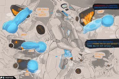 animal_genitalia animal_penis anthro anthro_on_anthro anthro_penetrated anthro_penetrating anthro_penetrating_anthro big_penis blue_penis bodily_fluids canine_genitalia canine_penis dialogue duo erection fellatio fur genitals huge_penis interspecies knot knotted_penis machine male male/male male_anthro male_penetrated male_penetrating male_penetrating_male muscular muscular_anthro muscular_male oral oral_penetration orange_mouth penetration penile penile_penetration penis plap questionable_consent robotic saliva sex text until_they_like_it vein veiny_penis nick7005 mythology dragon mythological_creature mythological_scalie protogen robot scalie synth_(vader-san) 3:2 english_text hi_res