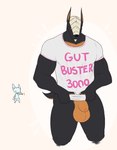 animal_genitalia anthro balls big_balls black_body black_fur bone chibi claws clothing fur genitals gesture hand_gesture male muscular orange_body orange_eyes orange_skin sheath shirt simple_background solo t-shirt thumbs_up topwear thedivinetemple mythology decibel_(himeros) valigar_(himeros) canid canid_demon canine demon dragon hellhound mammal mythological_canine mythological_creature mythological_scalie scalie wingless_dragon hi_res meme