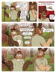 anthro antlers base_three_layout blockage_(layout) clothed clothing comic deer dialogue duo english_text facial_hair forest four_frame_image gesture hi_res horizontal_blockage horn hose male mammal moose nardodraws new_world_deer overweight overweight_male plant rodney_(nardodraws) shrug speech_bubble text thought_bubble three_row_layout tom_(nardodraws) tree