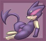 black_nose blush bodily_fluids female feral fur genital_fluids genitals green_eyes looking_at_viewer masturbation purple_body pussy simple_background smile solo tail vaginal vaginal_fluids rymherdier nintendo pokemon felid generation_5_pokemon mammal pokemon_(species) purrloin digital_media_(artwork)