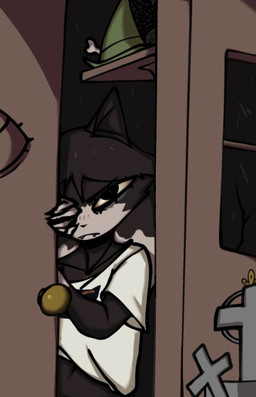 anthro black_body black_ears black_fur black_hair clothed clothed_anthro clothed_female clothing cross door door_handle doorknob fangs female female_anthro fingers fur green_clothing green_hat green_headwear hair hat headgear headwear looking_at_viewer mouth_closed multicolored_body multicolored_fur narrowed_eyes one_eye_obstructed shirt solo teeth topwear white_body white_clothing white_fur white_shirt white_topwear xarop77 catwitch_(xarop77) domestic_cat felid feline felis mammal digital_drawing_(artwork) digital_media_(artwork) portrait