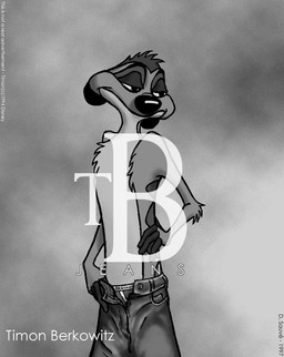 advertisement anthro bottomwear clothed clothing copyright_symbol denim denim_bottomwear denim_clothing jeans looking_away male pants pants_only symbol topless wearing_pants david_sauve disney the_lion_king timon herpestid mammal meerkat 1997 black_and_white monochrome tagme