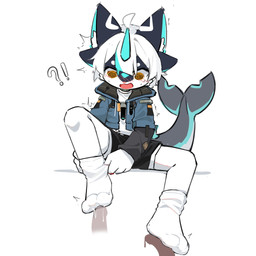 3_toes 4_ears 4_fingers anthro bangs black_body black_bottomwear black_clothing black_ears black_fur black_shorts blue_clothing blue_horn blue_inner_ear blue_jacket blue_markings blue_topwear blush bodily_fluids bottomwear cetacean_tail cheek_tuft circle_eyebrows clothed clothing clothing_pull confusion countershading cum cum_drip cum_on_feet disembodied_penis dripping emanata exclamation_point eyebrows facial_tuft feet fingers foot_fetish foot_focus foot_play footjob footwear forced forced_footjob fur genital_fluids genitals group hair horn inner_ear_fluff jacket legwear male markings multi_ear open_clothing open_jacket open_mouth open_topwear penile penis question_mark sex shirt shorts simple_background sitting sock_fetish socks spiral spiral_eyes squirming straps streetwear techwear toes tongue topwear trio tuft white_background white_body white_clothing white_footwear white_fur white_hair white_inner_ear_fluff white_legwear white_shirt white_socks white_topwear yellow_eyes young young_anthro young_male windbiom hefeng_character ambiguous_species aquatic cetacean furred_cetacean mammal 1:1 hi_res