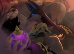 anthro blue_eyes detailed_background dominant dominant_female female fur genitals interspecies male male/female palphilia penetration pink_pussy pussy sex tan_body tan_fur vaginal vaginal_penetration shnider palworld pocketpair anubis_(pal) human mammal pal_(species) 2025 absurd_res hi_res