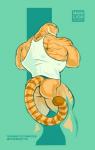 anthro big_muscles blue_eyes blush bottomless butt clothed clothing eyewear glasses huge_muscles hyper hyper_muscles male markings muscular muscular_anthro muscular_male partially_clothed shirt simple_background solo tank_top text thick_thighs topwear purrcules_(artist) purrcules_(character) felid hybrid liger lion mammal pantherine tiger 2016 url