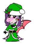 anthro blaze_(marking) christmas_clothing christmas_headwear clothing facial_markings feathers female fur_trim_(clothing) green_clothing hair hand_puppet hat head_markings headgear headwear holidays holly_(plant) markings membrane_(anatomy) membranous_wings pink_body plant puppet purple_hair santa_hat simple_background smile snout solo tail tail_feathers wings garavakarian cavemanon_studios christmas snoot_game azura_(snoot_game) fan_character dinosaur prehistoric_species reptile scalie scansoriopterygid theropod yi_qi colored hi_res