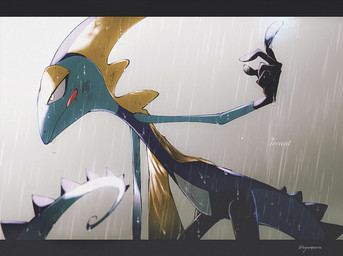 ambiguous_gender anthro blue_body dripping finger_gun gesture glistening glistening_body glistening_eyes glistening_tail hand_gesture licking licking_lips long_tail pokemon_move raining snipe_shot solo spikes tail tongue tongue_out ayamenora nintendo pokemon generation_8_pokemon inteleon pokemon_(species) detailed