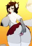 anthro big_breasts breasts clothed clothing curvy_figure female genitals huge_breasts looking_at_viewer looking_back presenting pussy shirt_up smile solo spread_pussy spreading thick_thighs voluptuous tsudamaku zenocoyote_(oc) canid canine canis coyote fox hybrid mammal hi_res