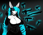 2020 accessory anthro asinus big_breasts blue_hair bow_(feature) bow_accessory bow_ribbon breasts donk_(hladilnik) donkey equid equine female gun hair hair_accessory hair_bow hair_ribbon hi_res hladilnik huge_breasts levitating_object levitation magic_user male_(lore) mammal pigtails ranged_weapon ribbons solo vtuber_donk weapon