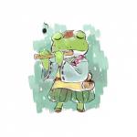 anthro clothing eyes_closed hat headgear headwear kemono male musical_note musical_symbol simple_background solo symbol white_background s_mino930 nintendo star_fox slippy_toad amphibian frog 1:1 2017