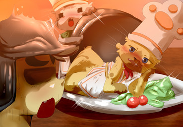 apron blue_eyes blush cat dagasi feline food hat humor mammal open_mouth salad
Rating: Questionable
Score: 1
User: terminal11
Date: March 05, 2014
