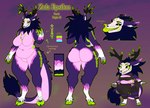 anthro antlers belly big_breasts big_butt black_sclera bone breasts butt chibi color_swatch curvy_figure female fur green_markings heart_pattern hooves horn long_tail long_tongue mane markings mature_female multicolored_body multicolored_fur navel overweight overweight_anthro overweight_female pink_markings purple_body purple_mane runes skull skull_head slightly_chubby solo tail text thick_thighs tongue voluptuous zula_epsilon anonymous_artist american_mythology indigenous_north_american_mythology mythology north_american_mythology canid canid_demon canine demon hellhound mammal mythological_canine mythological_creature skulldog_(species) wendigo digital_media_(artwork) english_text hi_res model_sheet procreate_(artwork)