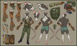 anthro bone boots border bottomwear butt clothed clothing coveralls cybernetic_arm cybernetic_limb cybernetics flashlight footwear fur green_border grey_body grey_fur hair hotpants knife lighter looking_at_viewer looking_up machine male military_pants muscular muscular_anthro muscular_male nipples piercing shirt shoes shorts simple_background skull smile solo tail tank_top text tools topwear white_body white_fur white_hair momamo ty_(momamo) cyborg mammal murid murine rat rodent absurd_res english_text hi_res model_sheet