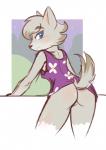 anthro blue_eyes blush bottomless butt clothed clothing featureless_crotch female flower leaning plant pose presenting presenting_hindquarters rear_view shirt simple_background solo tank_top topwear deathmetalglamour animal_crossing nintendo whitney_(animal_crossing) arctic_wolf canid canine canis mammal wolf pinup