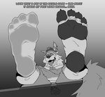 4_toes anthro claws clothing dialogue feet foot_fetish foot_focus footwear hypnosis male mind_control pawpads paws socks soles solo toe_claws toes drewfsfeet epic_games fortnite wendell_(fortnite) digital_media_(artwork) hi_res