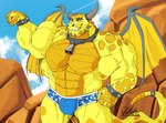 anthro biceps big_muscles blue_clothing blue_underwear bulge clothing flexing grin horn looking_at_viewer male membrane_(anatomy) membranous_wings muscular muscular_anthro muscular_male pecs smile solo tail underwear wings yellow_body deadanthro activision european_mythology mythology spyro_reignited_trilogy spyro_the_dragon boris_(spyro) rescued_dragons_(spyro) dragon mythological_creature mythological_scalie scalie western_dragon hi_res