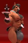 alcohol anthro beverage big_bulge black_hair bow_(feature) bow_tie bulge clothing hair holding_object huge_bulge hyper hyper_bulge looking_at_viewer male muscular muscular_anthro muscular_male nipples plate simple_background solo standing anthroanim sebastian_horse equid mammal 2:3 3d_(artwork) absurd_res digital_media_(artwork) hi_res