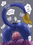 ambiguous_gender ambiguous_penetrated anal anal_penetration animal_genitalia animal_penis balls bestiality blue_body blue_fur bodily_fluids contact_onomatopoeia dialogue duo equine_genitalia equine_penis feral fur genital_fluids genitals humanoid_on_feral impact_onomatopoeia low-angle_view male male/ambiguous male_penetrating male_penetrating_ambiguous markings medial_ring motion_lines onomatopoeia penetration penile penile_penetration penis penis_in_ass plap purple_body purple_skin sex simple_background sound_effects speech_bubble tail text thrusting forkat_bau league_of_legends riot_games tencent soraka yuumi_(lol) domestic_cat felid feline felis humanoid mammal english_text hi_res shaded signature
