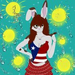 anthro breasts clothing female green_eyes hair handmade humanoid_hands long_ears markings puerto_rican_flag red_hair smile solo spots spotted_body bastianlionheart veronica_rivera_(character) animal_humanoid humanoid lagomorph lagomorph_humanoid leporid leporid_humanoid mammal mammal_humanoid rabbit rabbit_humanoid 1:1