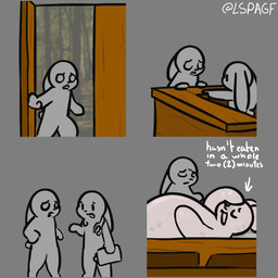 ambiguous_gender anthro door group lying on_back opening_door standing text worried lspagf loss_(meme) big_fat_stinky_unwashed_sweaty_bunny_(lspagf) random_bunny_(lspagf) lagomorph leporid mammal rabbit 1:1 absurd_res comic english_text hi_res meme